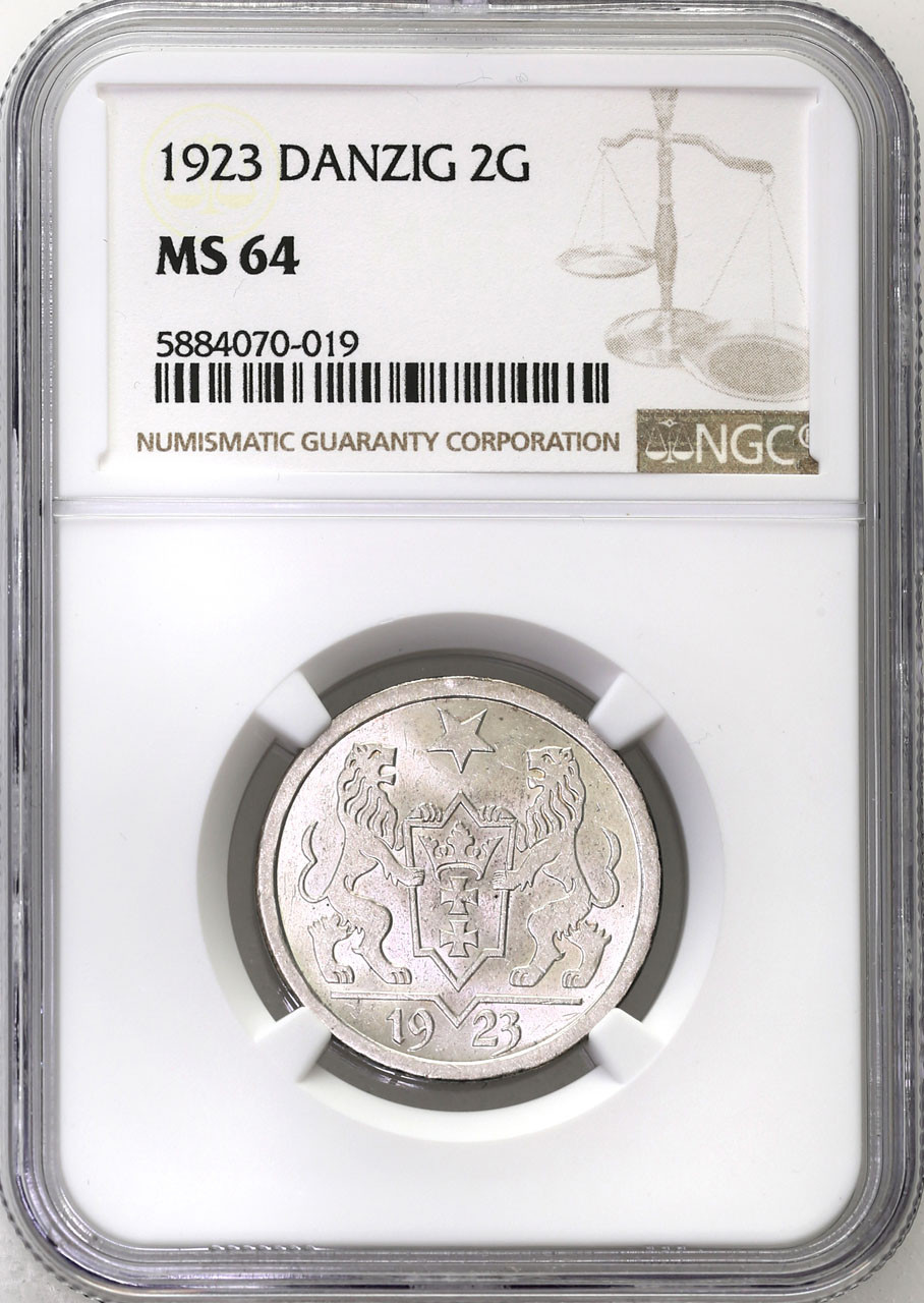 Wolne Miasto Gdańsk/Danzig. 2 Guldeny 1923 NGC MS64 - PIĘKNE